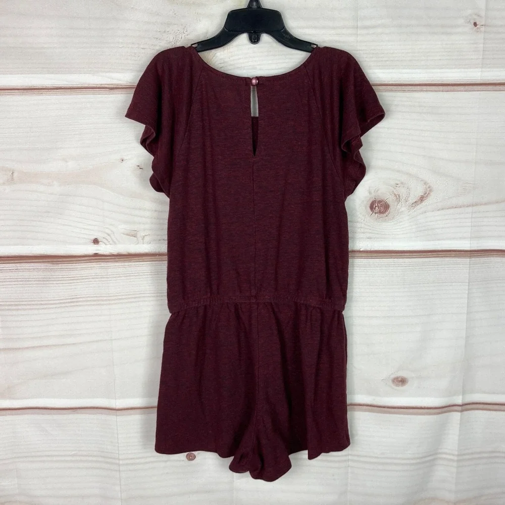 Old Navy Romper Girls M Burgundy Flutter Sleeve Linen Blend Elastic Waist Solid